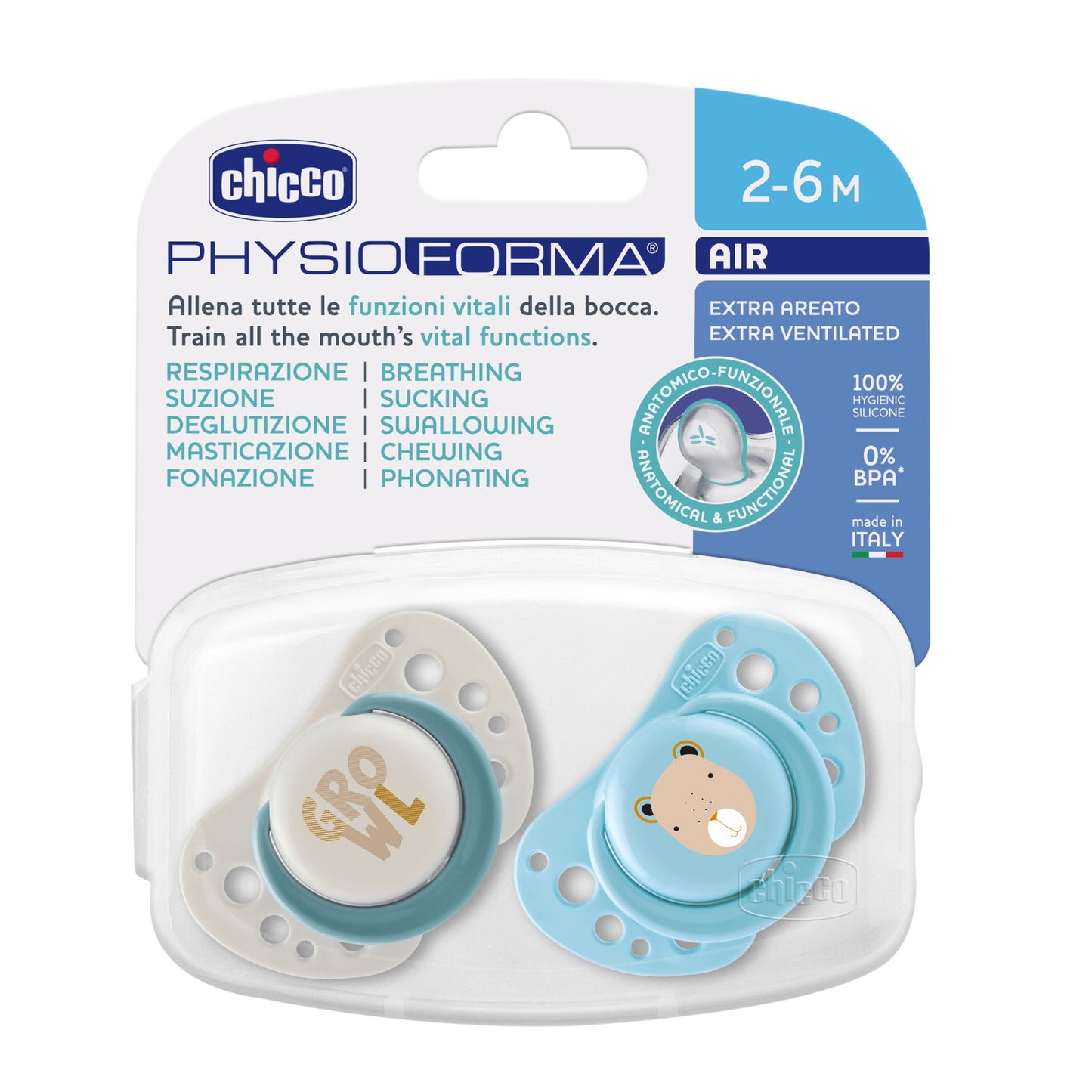 Physio Air Blue Sil Pacifiers 2-6M