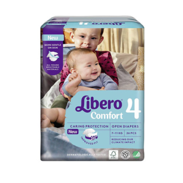 Libero Comfort Tam 4 (7-11Kg) Fraldas 26un