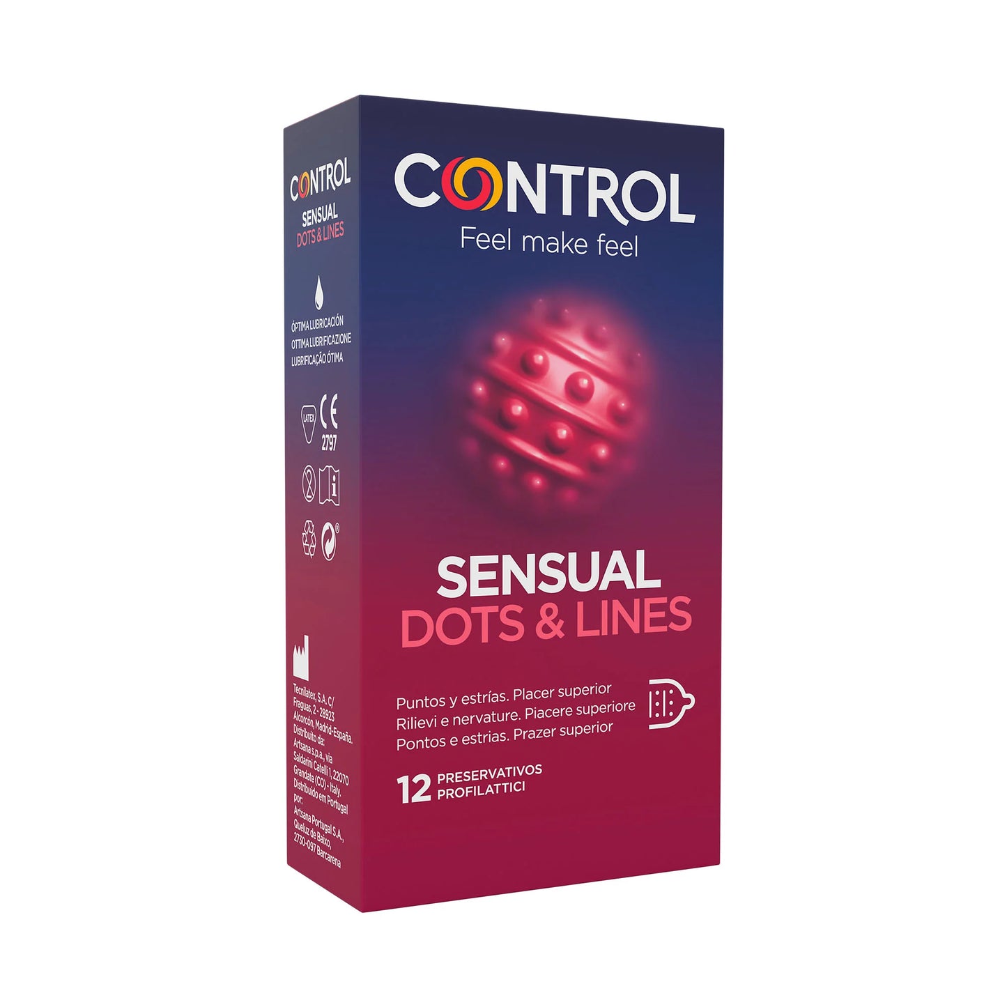 Control Preservativo Sensual Dots and Lines - 12 Unidades